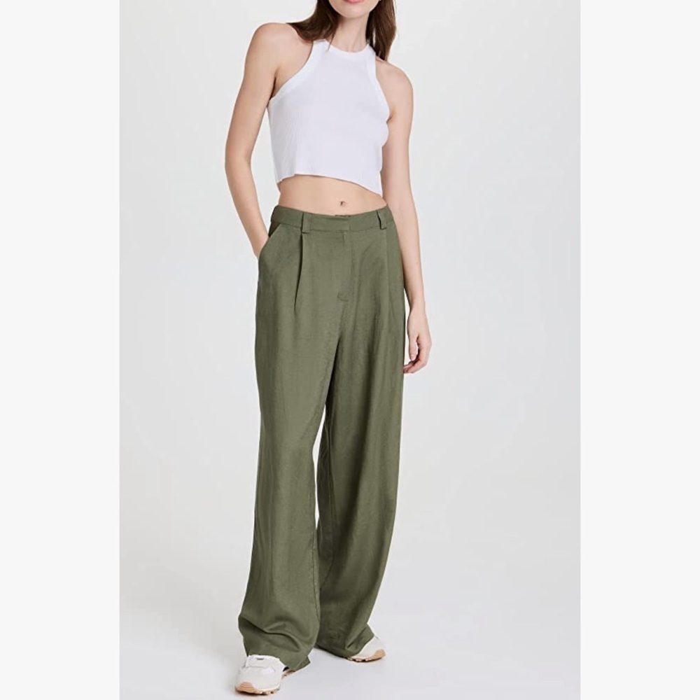 Lioness Women's Olive Green La Ouinta Wide Straight Leg Mid Rise Pants M - Picture 2 of 12